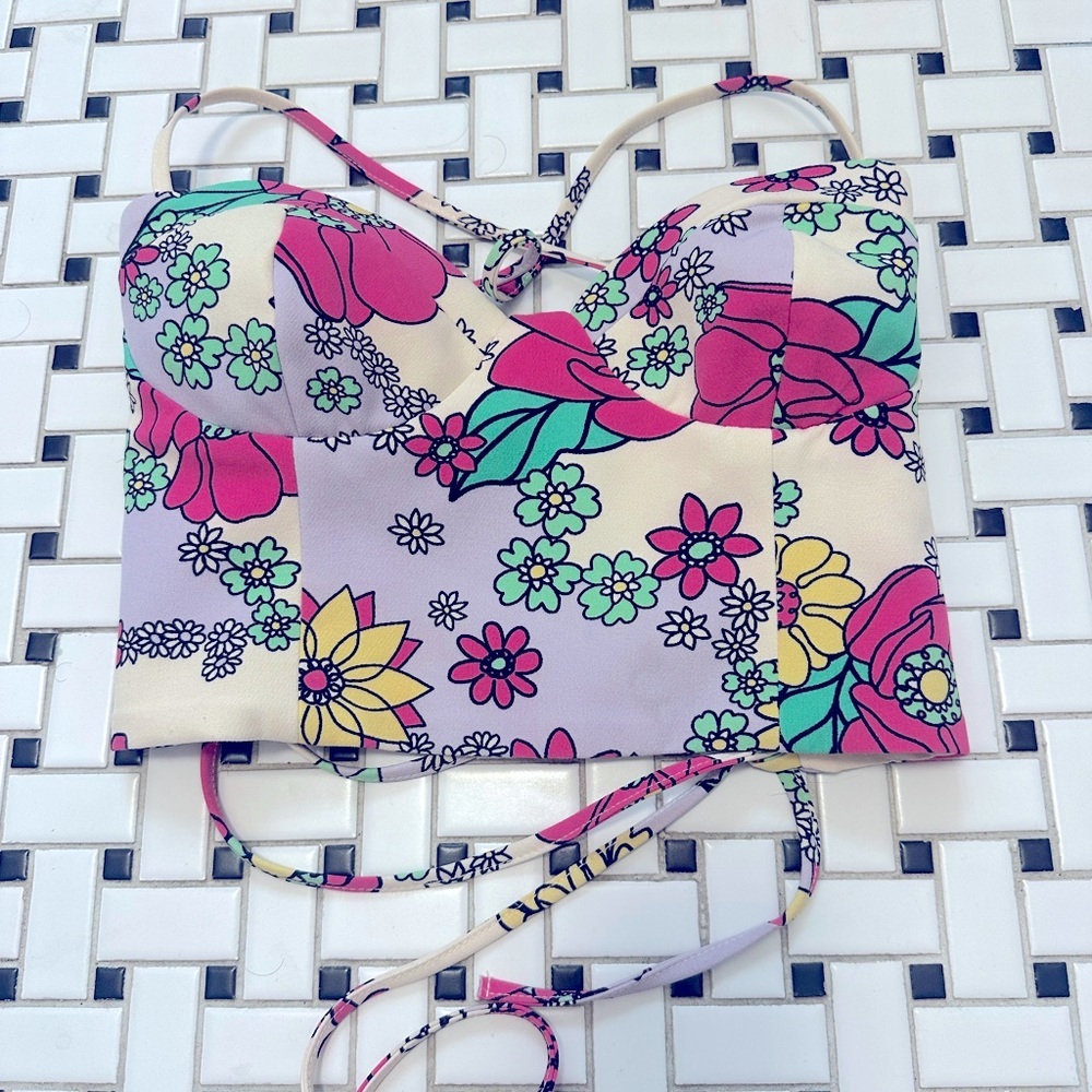 Zara Floral Crop Top in Pink, Yellow, Green and Lavender